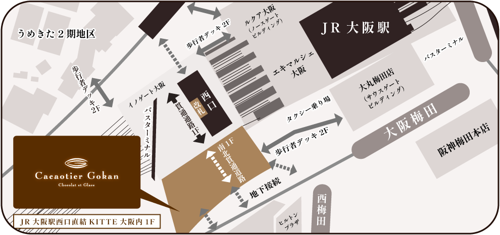 Cacaotier Gokan KITTE大阪店​　地図